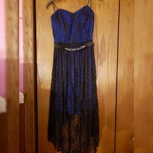 Strapless blue and black high low dress